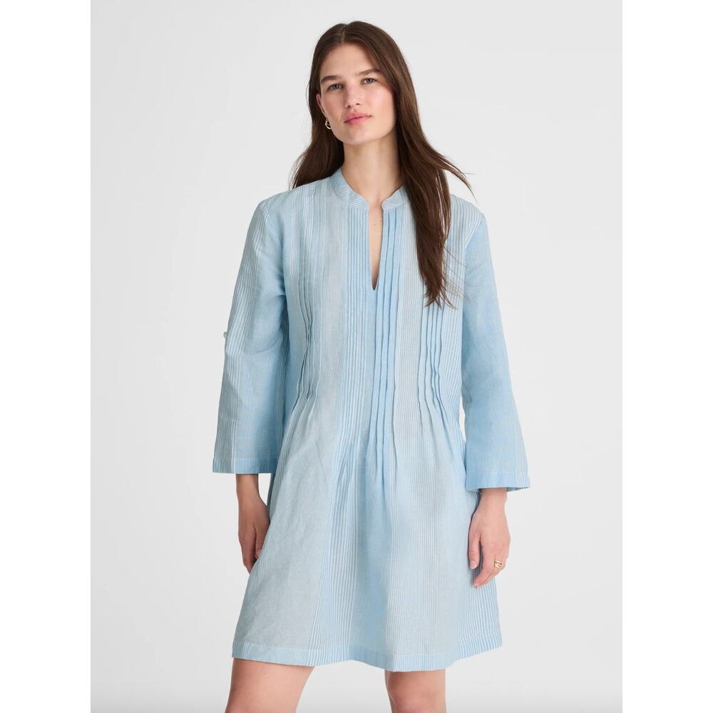 Madewell Pleated Splitneck Mini Shirtdress Striped Blue White Lightweight S NWT